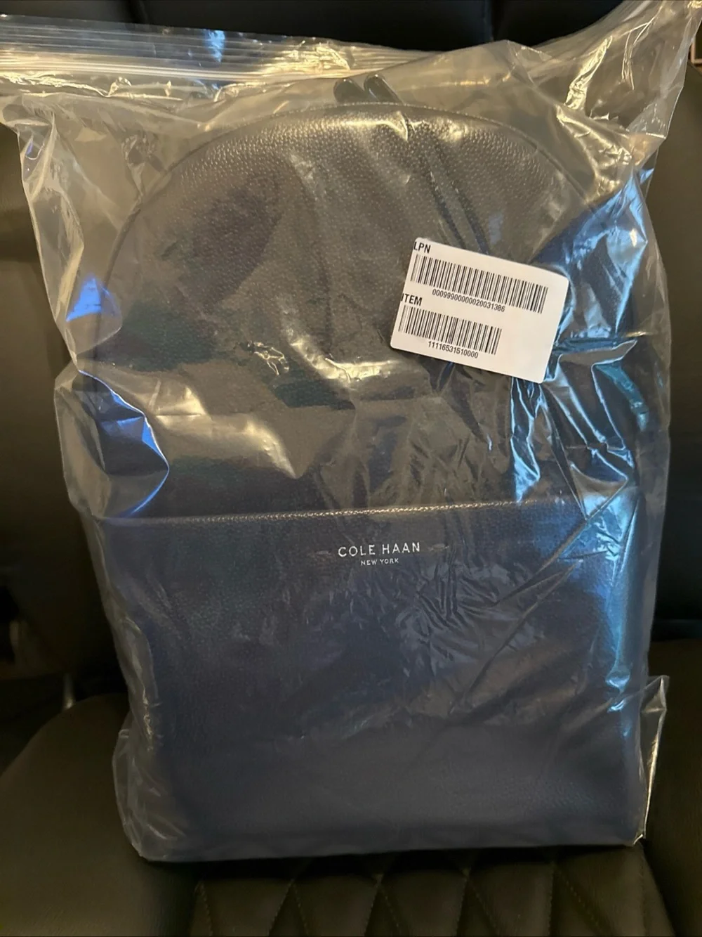 Cole Haan Navy Blue Pebble-Grain Leather Backpack